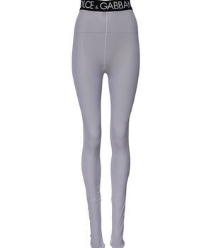Dolce & Gabbana Gray Nylon DG Logo Mid Waisted Leggings Pants