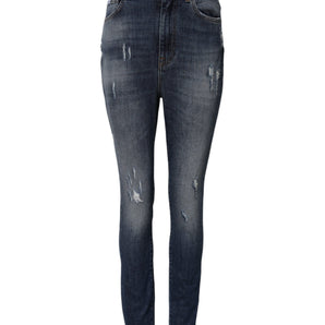 Dolce & Gabbana Blue Washed Cotton High Waisted Denim Jeans
