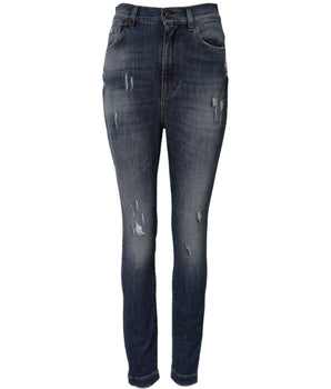 Dolce & Gabbana Blue Washed Cotton High Waisted Denim Jeans