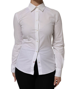 Dolce & Gabbana White Cotton Collared Long Sleeves Top Shirt