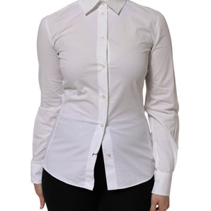 Dolce & Gabbana White Cotton Collared Long Sleeves Top Shirt