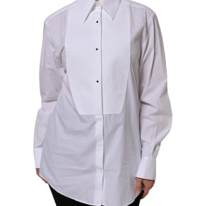 Dolce & Gabbana White Cotton Long Sleeves Collared Top Shirt