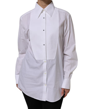 Dolce & Gabbana White Cotton Long Sleeves Collared Top Shirt
