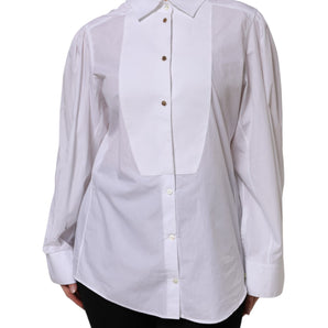 Dolce & Gabbana White Cotton Long Sleeves Formal Top Shirt