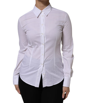 Dolce & Gabbana White Cotton Collared Long Sleeves Top Shirt