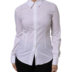 Dolce & Gabbana White Cotton Collared Long Sleeves Top Shirt