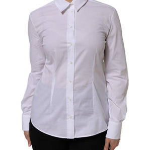 Dolce & Gabbana White Cotton Long Sleeves Collared Top Shirt