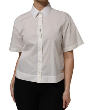 Dolce & Gabbana White Cotton Short Sleeves Collared Top Shirt