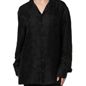 Dolce & Gabbana Black Silk DG Embroidery Long Sleeves Top