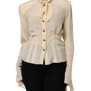 Dolce & Gabbana Light Yellow Ascot Collar Buttoned Blouse Top