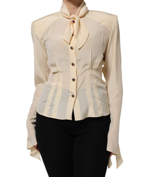 Dolce & Gabbana Light Yellow Ascot Collar Buttoned Blouse Top