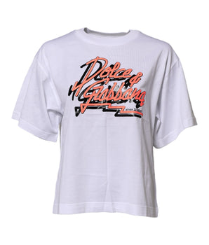 Dolce & Gabbana White Cotton Graphic Print Crew Neck T-shirt