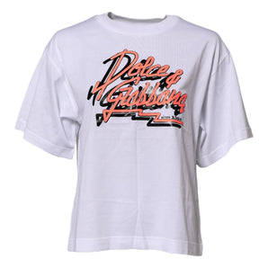 Dolce & Gabbana White Cotton Graphic Print Crew Neck T-shirt