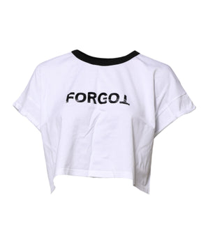 Dolce & Gabbana White Graphic Print Crew Neck Cropped T-shirt