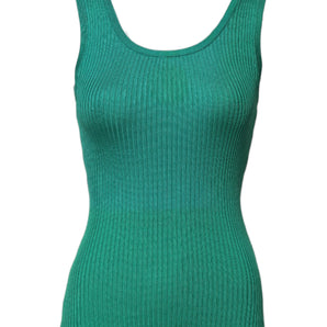 Dolce & Gabbana Green Silk Sleeveless Round Neck Tank Top