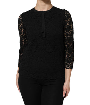 Dolce & Gabbana Black Nylon Lace Long Sleeve Blouse Top