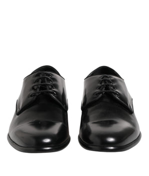 Dolce &amp; Gabbana Black Leather Lace Up Derby Men Dress Shoes