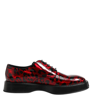 Dolce &amp; Gabbana Red Leopard Derby Formal Men Dress Shoes
