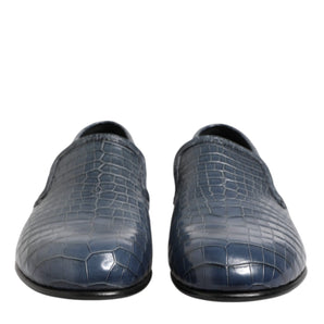 Dolce & Gabbana Blue Exotic Leather Slip On Loafers Men Dress Shoes