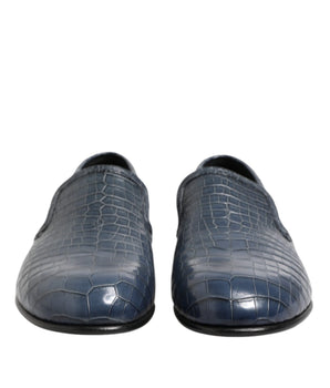 Dolce &amp; Gabbana Blue Exotic Leather Slip On Loafers Men Dress Shoes