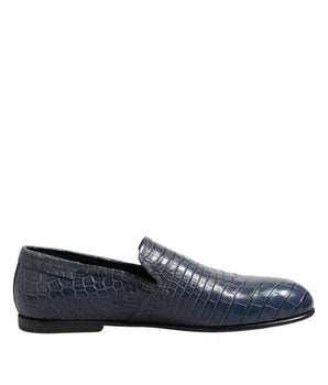 Dolce &amp; Gabbana Blue Exotic Leather Slip On Loafers Men Dress Shoes