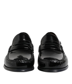 Dolce &amp; Gabbana Black Leather Slip On Loafers Dress Shoes