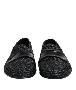 Dolce &amp; Gabbana Black Woven Leather Slip On Loafers Men Shoes