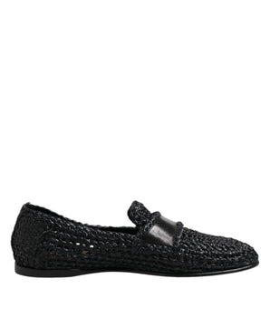 Dolce &amp; Gabbana Black Woven Leather Slip On Loafers Men Shoes