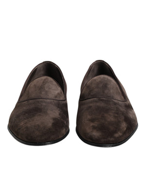 Dolce &amp; Gabbana Brown Velvet Leather Slip On Loafers Shoes