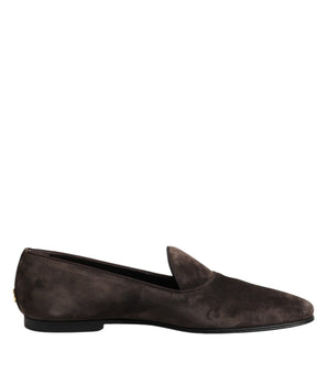 Dolce &amp; Gabbana Brown Velvet Leather Slip On Loafers Shoes