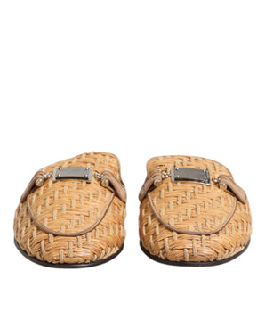 Dolce &amp; Gabbana Beige Rattan Flat Mule Men's Sandals Shoes