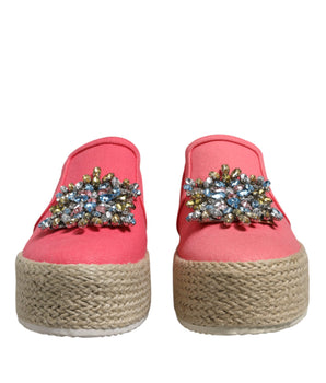 Twinset Pink Canvas Crystal Embellished Slip On Shoes