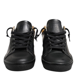 Leather Crown Black Gold Lace Up Low Top Women Sneakers Shoes