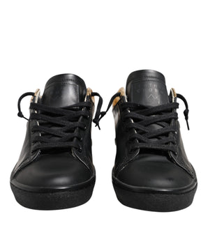 Leather Crown Black Gold Lace Up Low Top Women Sneakers Shoes