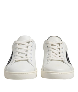 Dolce & Gabbana White Black Leather Lace Up Men Sneakers Shoes