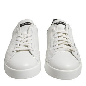 Dolce & Gabbana White Black Logo Low Top Leather Sneakers Shoes