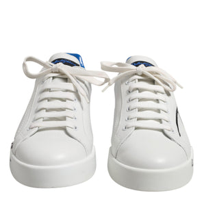 Dolce & Gabbana White Blue Low Top Leather Sneakers Shoes