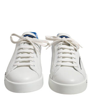 Dolce & Gabbana White Blue Low Top Leather Sneakers Shoes