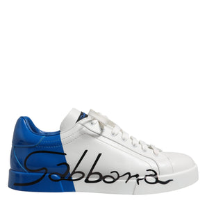 Dolce & Gabbana White Blue Low Top Leather Sneakers Shoes
