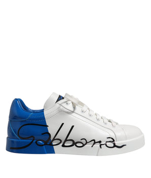 Dolce & Gabbana White Blue Low Top Leather Sneakers Shoes