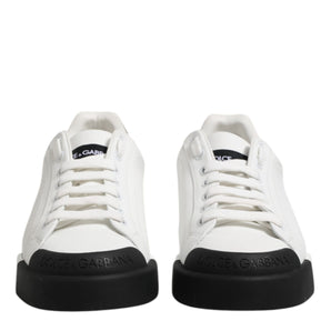 Dolce & Gabbana White Black Logo Leather Lace Up Sneakers Shoes