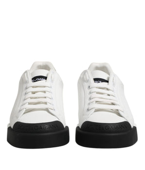 Dolce & Gabbana White Black Logo Leather Lace Up Sneakers Shoes