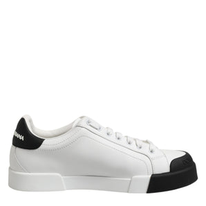 Dolce & Gabbana White Black Logo Leather Lace Up Sneakers Shoes
