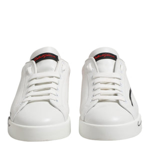Dolce & Gabbana White Red Logo Low Top Leather Sneakers Shoes