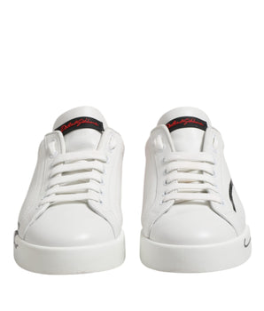 Dolce &amp; Gabbana White Red Logo Leather Low Top Sneakers Shoes