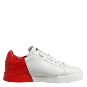 Dolce & Gabbana White Red Logo Low Top Leather Sneakers Shoes