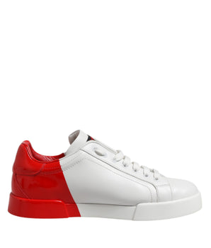 Dolce &amp; Gabbana White Red Logo Leather Low Top Sneakers Shoes