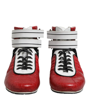 Dolce &amp; Gabbana Red Quilted Leather Lace-Up Sneakers Shoes