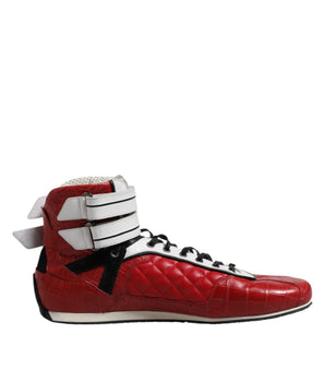 Dolce &amp; Gabbana Red Quilted Leather Lace-Up Sneakers Shoes