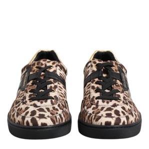 Dolce & Gabbana Brown Leopard Logo Print Cotton Sneakers Shoes